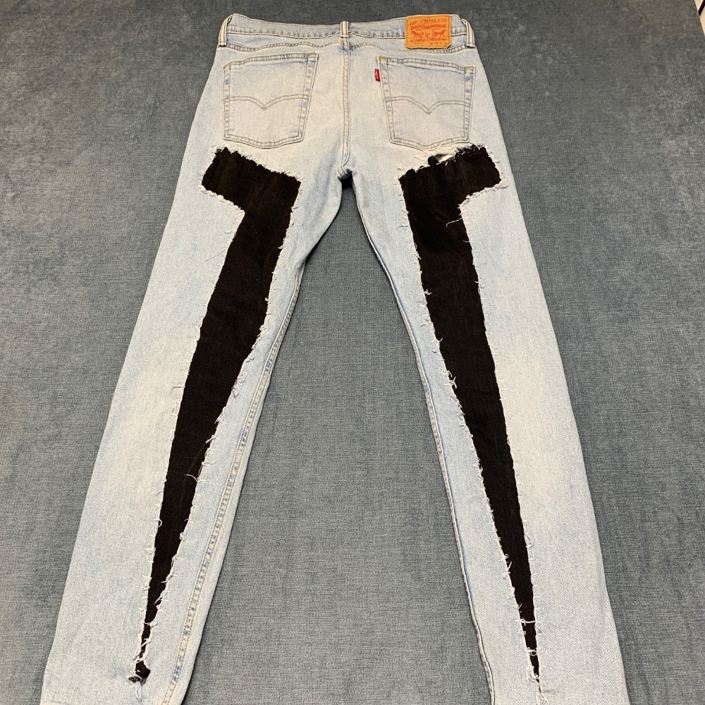 Levi's 510 Jeans Mens 33x32 Blue Denim Cotton Stretch Custom Distressed Skinny